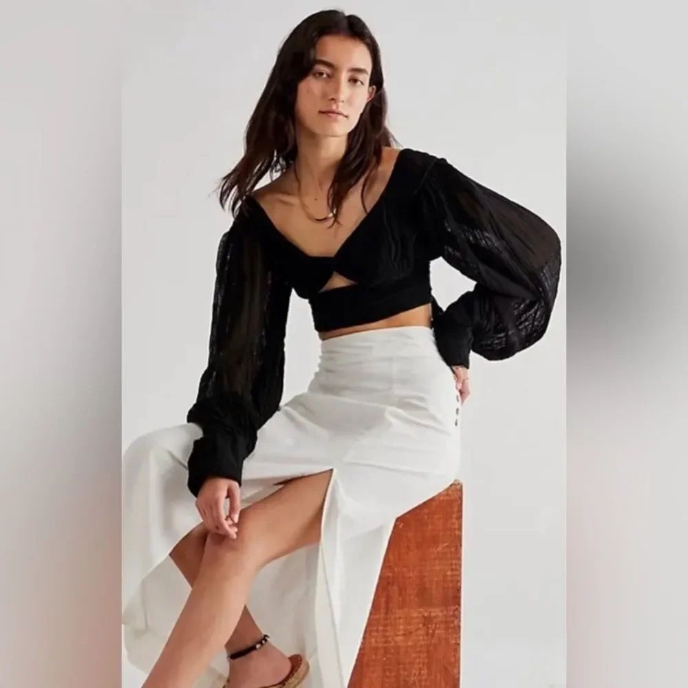 free people Jens pirate booty sunflower top in black